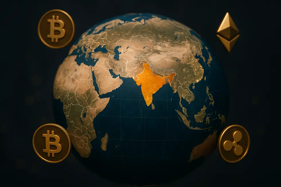 Bitcoin symbol dominating financial charts, symbolizing projected market growth.