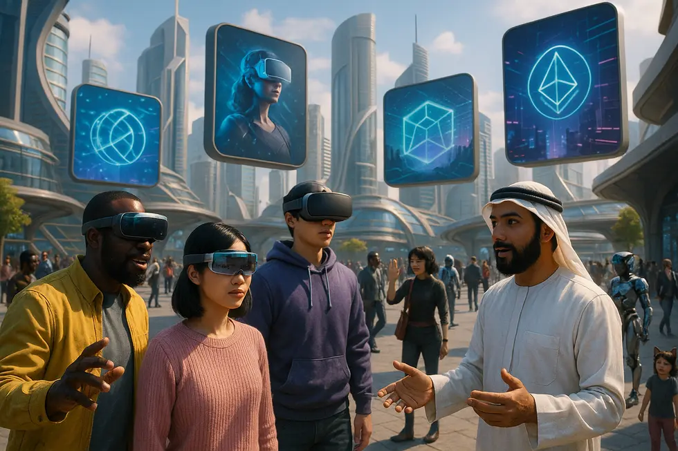 A vibrant virtual city highlighting dynamic innovations in the metaverse.