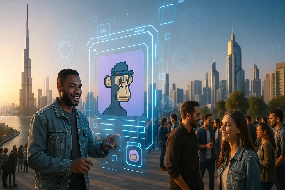 A view of futuristic cities, NFT transactions, and community events in the metaverse.