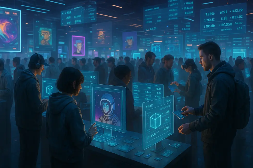 A vibrant virtual city highlighting dynamic innovations in the metaverse.