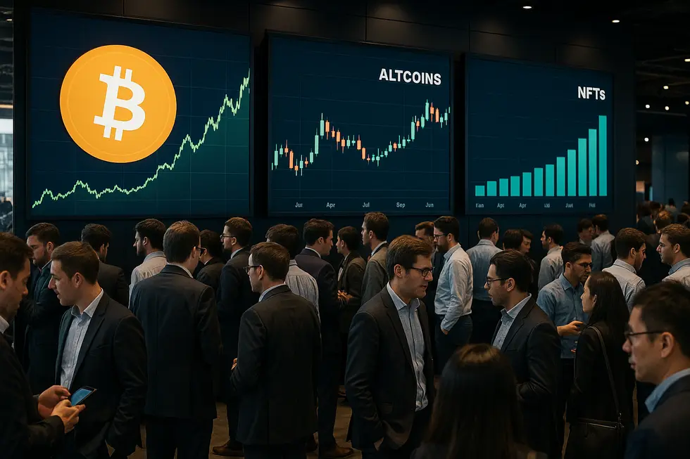 Crypto market showcasing mixed trends with Bitcoin, altcoins, and NFTs under focus.
