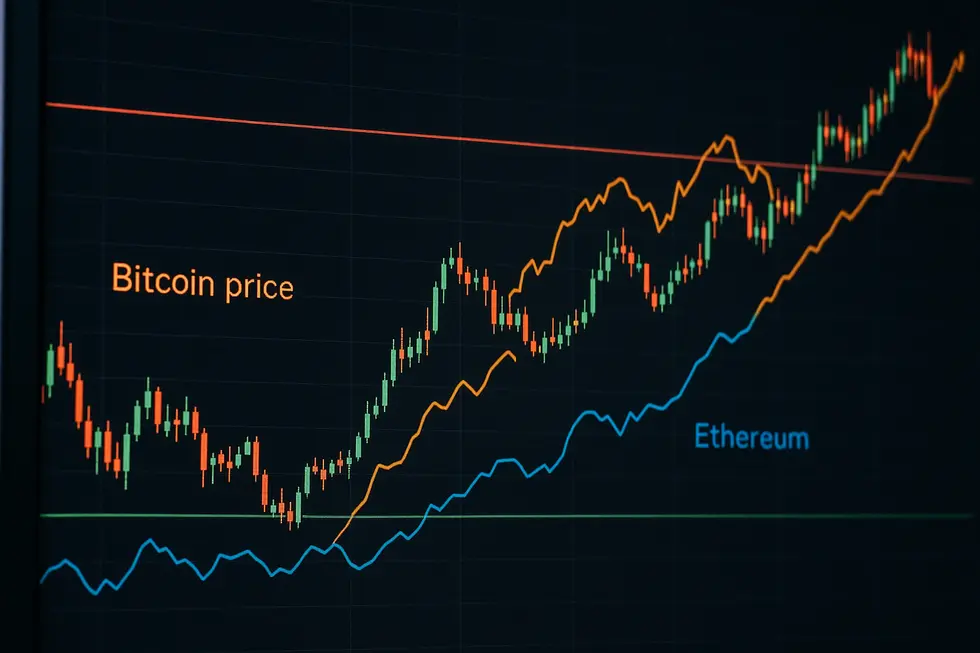 Chart showing Bitcoin and Ethereum price trends and predictions.